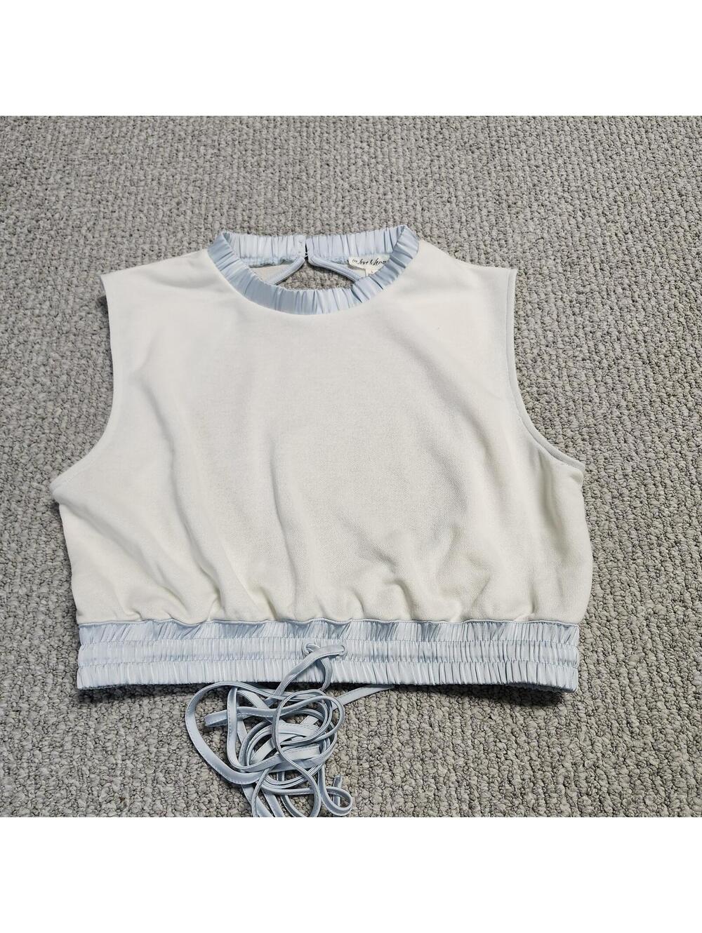 For Love & Lemons Sleeveless Crop Top with Light Blue Trim Size Large